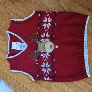 18M Izod Christmas Reindeer Red Sweater Vest Holiday Animal Lights Soft